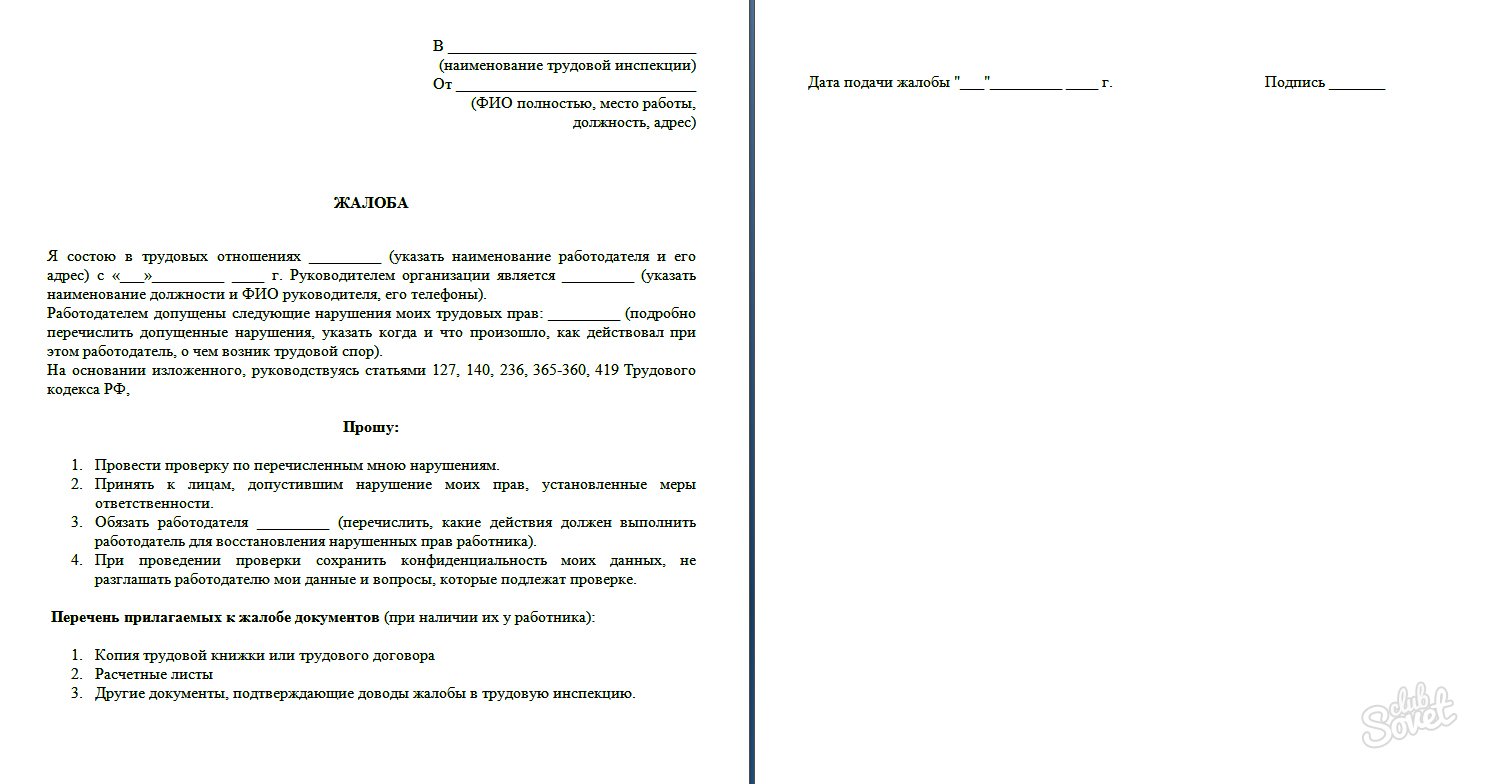 Образец жалобы в трудовую инспекцию на работодателя